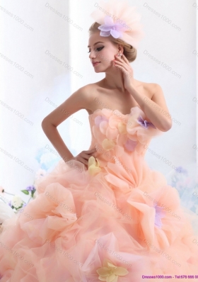 Multi Color 2015 Strapless Wedding Dresses with Hand Made Flower