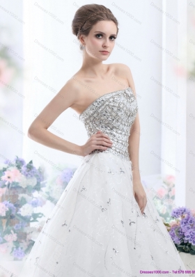 Perfect White Strapless 2015 Wedding Dresses with Rhinestones