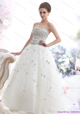 Perfect White Strapless 2015 Wedding Dresses with Rhinestones