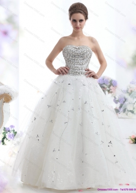 Perfect White Strapless 2015 Wedding Dresses with Rhinestones