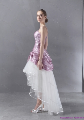 Ruching 2015 High Low Beaded Wedding Gowns in White and Lilac