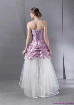 Ruching 2015 High Low Beaded Wedding Gowns in White and Lilac