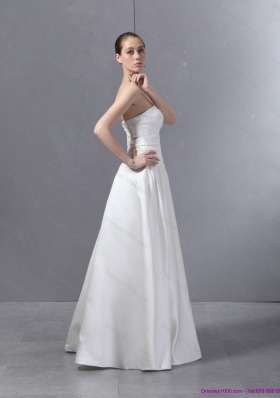 Ruching Strapless White Wedding Dresses with Brush Train for 2015