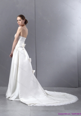 Ruching Strapless White Wedding Dresses with Brush Train for 2015