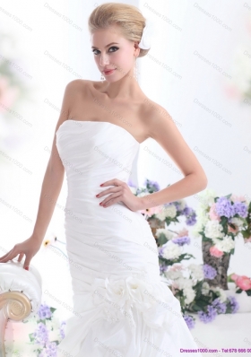 Ruffles Strapless White Bridal Gowns with Hand Made Flower for 2015