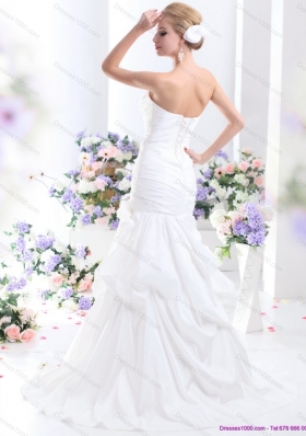 Ruffles Strapless White Bridal Gowns with Hand Made Flower for 2015