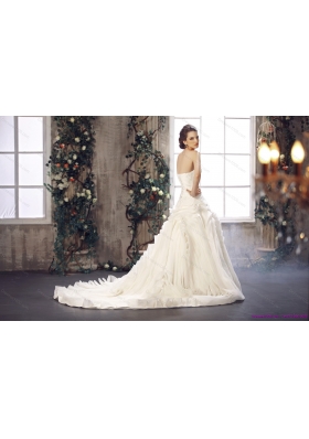 Top Selling White Strapless Wedding Dresses with Chapel Train and Beading