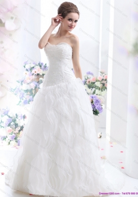 White 2015 Brush Train Wedding Dresses with Ruffled Layers and Sequins