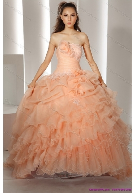 2015 New Style Quinceanera Dresses with Hand Made Flowers and Ruffled Layers