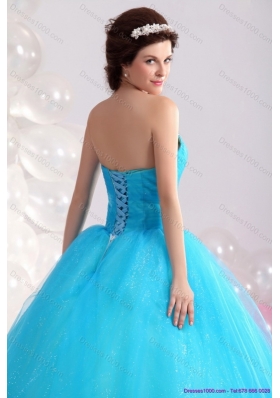 2015 Exquisite Blue Quinceanera Dresses with Rhinestones and Bowknot