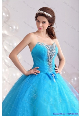 2015 Exquisite Blue Quinceanera Dresses with Rhinestones and Bowknot