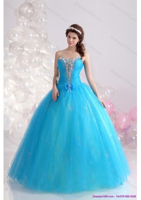 2015 Exquisite Blue Quinceanera Dresses with Rhinestones and Bowknot