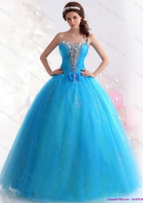 2015 Exquisite Blue Quinceanera Dresses with Rhinestones and Bowknot