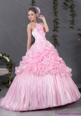 2015 Popular Pink Quinceanera Gowns with Hand Made Flowers and Ruffles