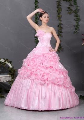 2015 Popular Pink Quinceanera Gowns with Hand Made Flowers and Ruffles