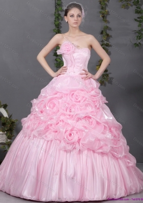 2015 Popular Pink Quinceanera Gowns with Hand Made Flowers and Ruffles
