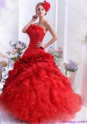 2015 Romantic Strapless Dresses for a Quinceanera with Hand Made Flowers