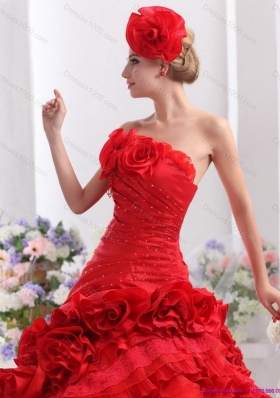 2015 Romantic Strapless Dresses for a Quinceanera with Hand Made Flowers