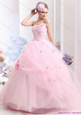 Fashionable Baby Pink Sweet Sixteen Dresses with Hand Made Flowers