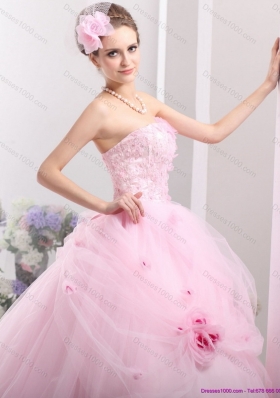 Fashionable Baby Pink Sweet Sixteen Dresses with Hand Made Flowers