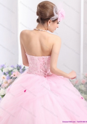 Fashionable Baby Pink Sweet Sixteen Dresses with Hand Made Flowers