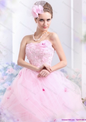 Fashionable Baby Pink Sweet Sixteen Dresses with Hand Made Flowers