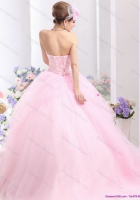 Fashionable Baby Pink Sweet Sixteen Dresses with Hand Made Flowers