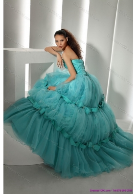 Popular Floor Length 2015 Quinceanera Dresses with Hand Made Flowers and Beading