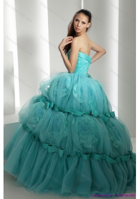 Popular Floor Length 2015 Quinceanera Dresses with Hand Made Flowers and Beading