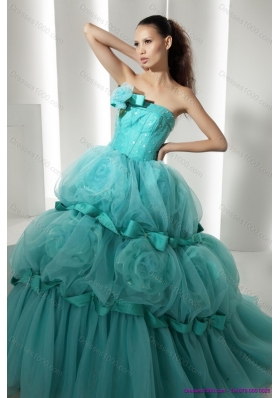 Popular Floor Length 2015 Quinceanera Dresses with Hand Made Flowers and Beading