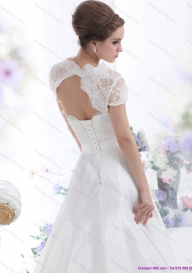 Elegant White Sweetheart Brush Train Wedding Dresses with Hand Made Flower and Ruffles