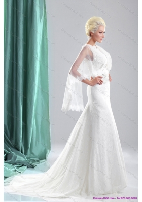 2015 Elegant Beading White Wedding Dresses with Brush Train