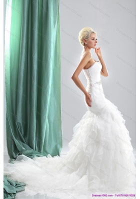 2015 Elegant Ruffles White Sweetheart Wedding Dresses with Sequins