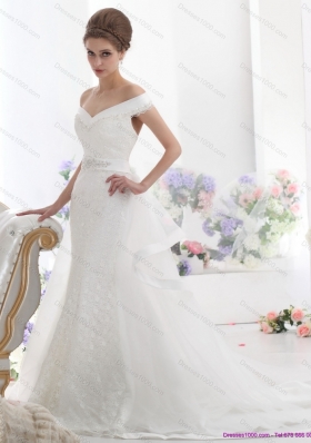 2015 The Super Hot Off the Shoulder Mermaid Beading Wedding Dress