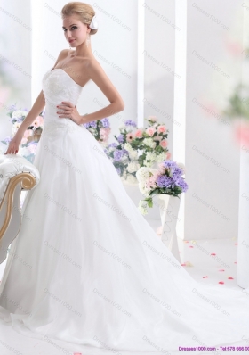 Elegant 2015 Sweetheart Wedding Dress with Ruching and Beading