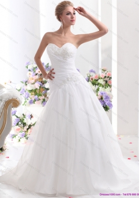 Elegant 2015 Sweetheart Wedding Dress with Ruching and Beading
