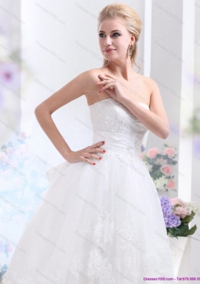 Elegant Discount White Strapless Ruffled Bridal Gowns with Sequins