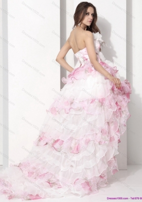 Elegant Strapless High Low Wedding Dress with Ruffles for 2015