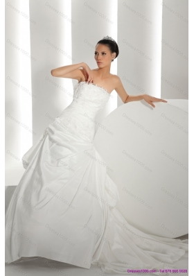 Elegant White Brush Train Strapless 2015 Bridal Dresses with Ruffles