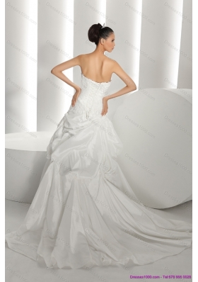 Elegant White Brush Train Strapless 2015 Bridal Dresses with Ruffles