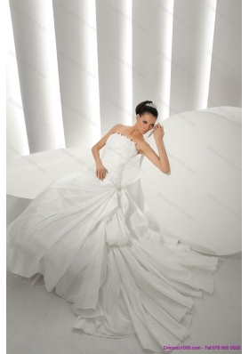 Elegant White Brush Train Strapless 2015 Bridal Dresses with Ruffles