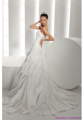 Elegant White Brush Train Strapless 2015 Bridal Dresses with Ruffles