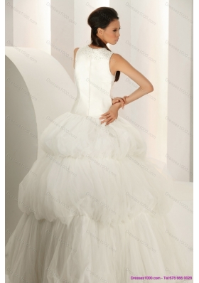 Elegant White Wedding Dresses with  Ruffled Layers and Sequins