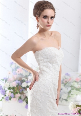 Fashionable Lace White Mermaid Wedding Dress with Brush Train for 2015