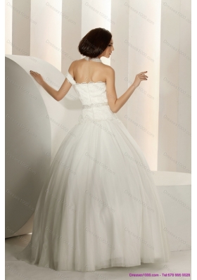 2015 A-Line Laced Strapless White Wedding Dresses with Beading