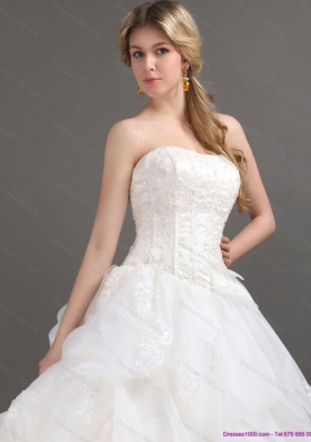 2015 A-Line  Strapless Lace Wedding Dress with Brush Train