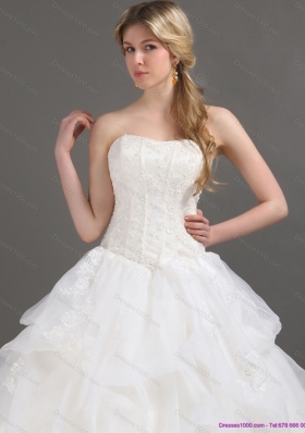 2015 A-Line  Strapless Lace Wedding Dress with Brush Train