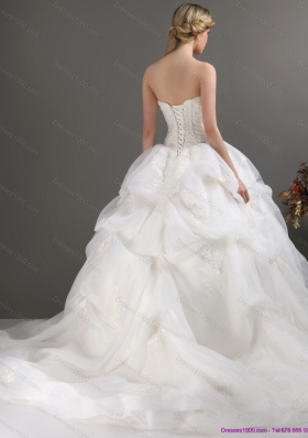 2015 A-Line  Strapless Lace Wedding Dress with Brush Train