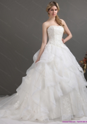 2015 A-Line  Strapless Lace Wedding Dress with Brush Train