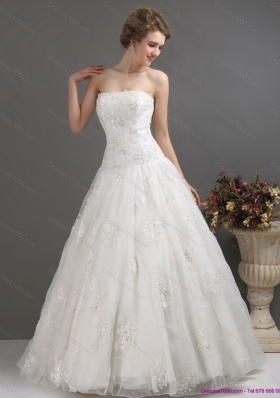 2015 A-Line Strapless Wedding Dress with Floor-length